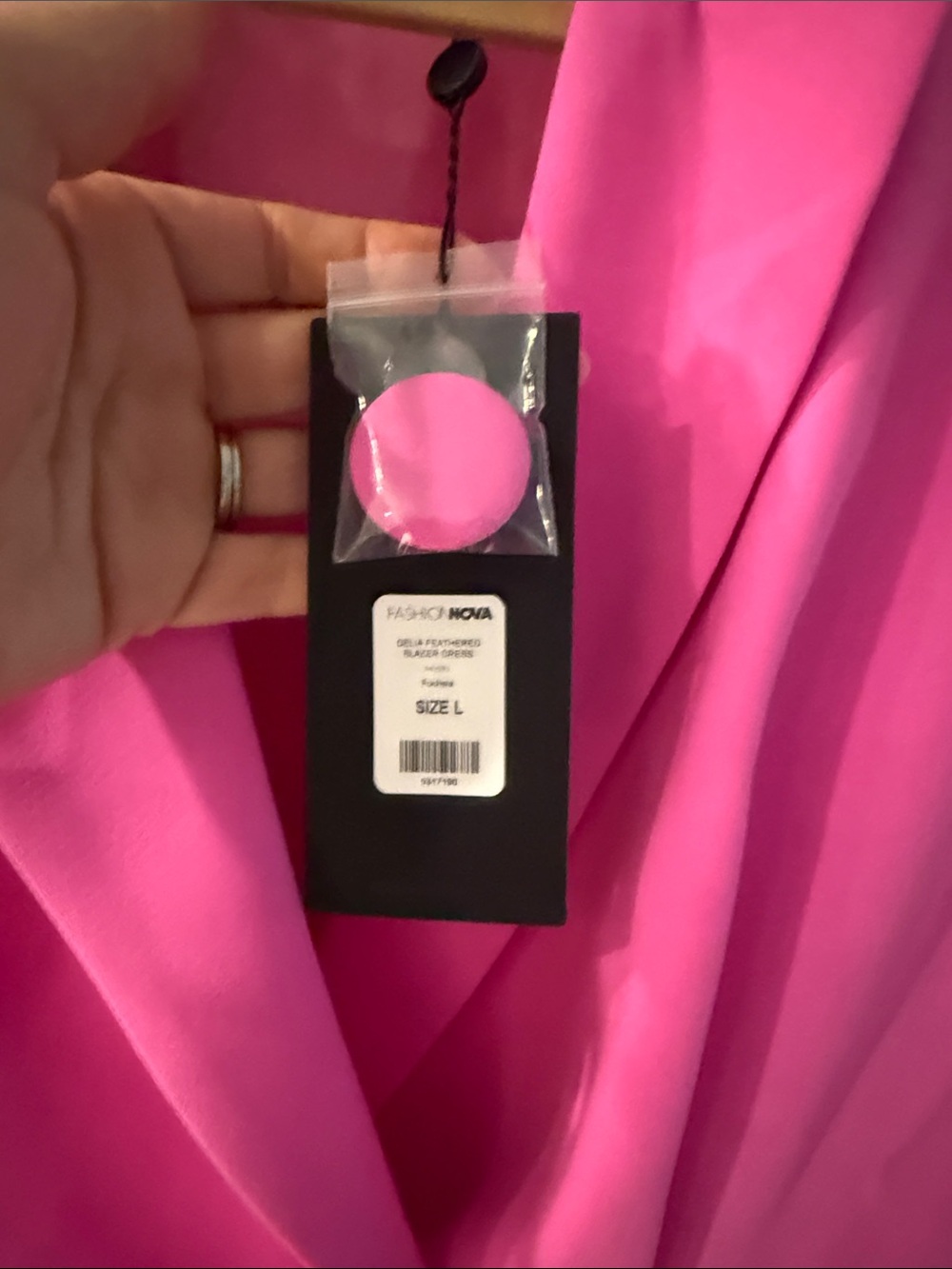 Fashion Nova Hot Pink Feather-Hem Double-Breasted Blazer - Picture 2 of 2